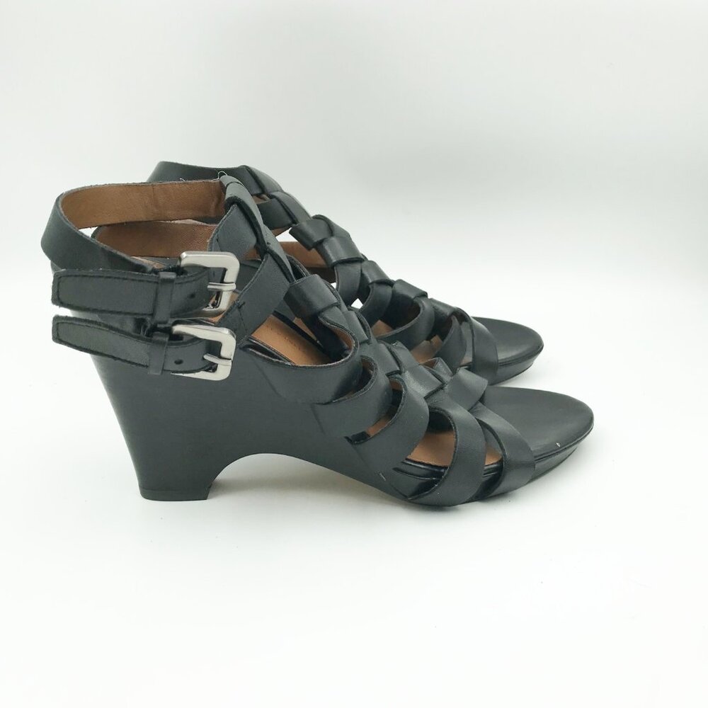 FRANCO SARTO Nikita Black Caged Wedge Heels Leather Strappy Sandals Womens 9 - Picture 4 of 12